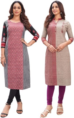 Jevi Prints Women Printed Straight Kurta(Red, Grey)