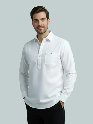 Vida Loca Men Solid A-line Kurta(White)