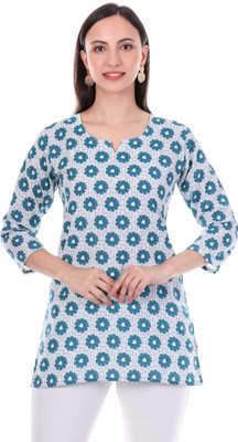 Erosion Women Floral Print Straight Kurta(Light Blue)