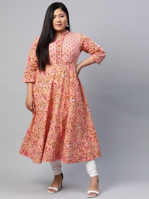 AKIKO Women Printed Anarkali Kurta(Pink)