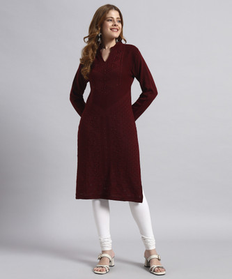 DUCOHIVE Women Self Design Straight Kurta(Maroon)