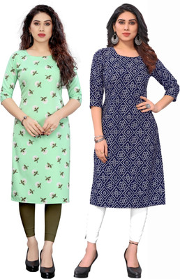 MARIDI FASHION Women Printed A-line Kurta(Green, Dark Blue)