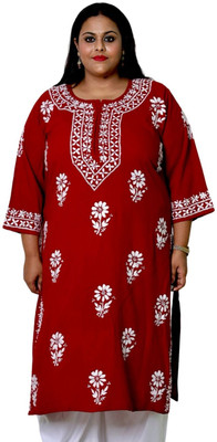 myplusfashion Women Printed Straight Kurta(Maroon)