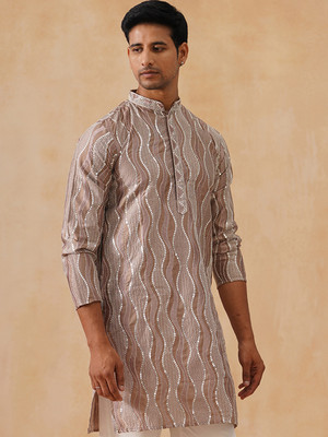 Jompers Men Printed Straight Kurta(Brown)