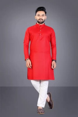 DRISHTHA FASHION Men Solid Straight Kurta(Red)