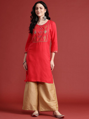 ANOUK Women Printed A-line Kurta(Red)