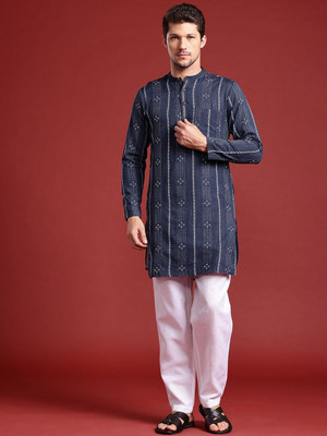 ANOUK Men Self Design Straight Kurta(Blue)