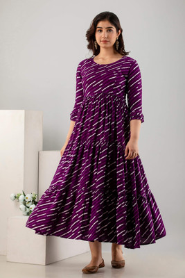 Gajal Women Printed A-line Kurta(Purple)