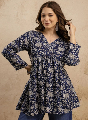 Mialo fashion Women Floral Print Flared Kurta(Blue)