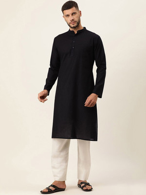 Kryptic Men Solid Straight Kurta(Black)