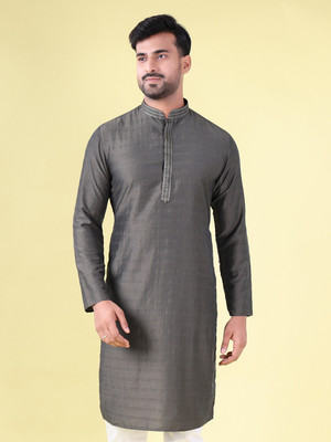 Aurik Men Solid Straight Kurta(Grey)