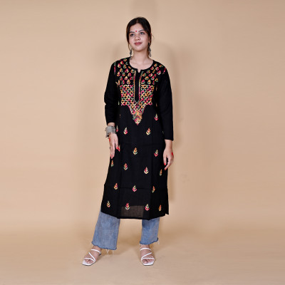 SHREERANGBAZAR Women Embroidered A-line Kurta(Black)