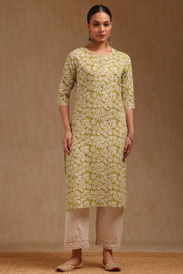 soch Women Floral Print Straight Kurta(Green)