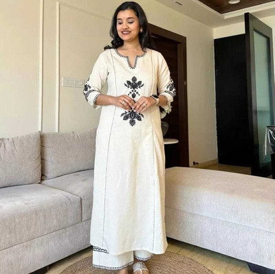 Premcreation Women Embroidered Ethnic Dress Kurta(White)