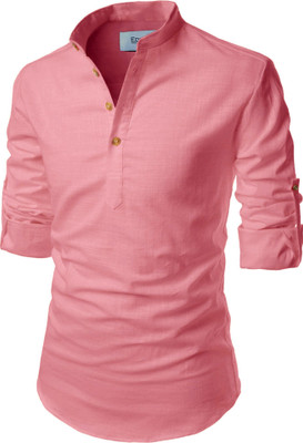 EDIN ENTERPRISES Men Solid A-line Kurta(Pink)