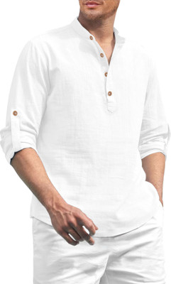 HouseOfCommon Men Solid Straight Kurta(White)