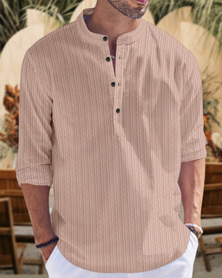 FABWAX Men Self Design Straight Kurta(Beige)