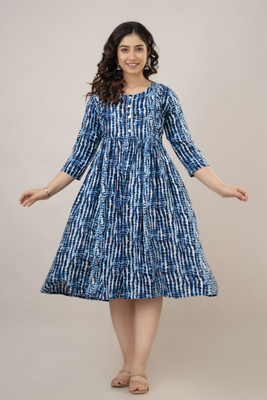 Labhanshi Creation Women Printed Flared Kurta(Blue)