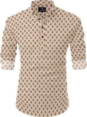 VELLOSTA Men Printed A-line Kurta(Beige)