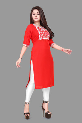 WOMENSILK Women Embroidered A-line Kurta(Red)