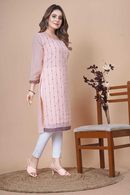 VALARIS Women Printed A-line Kurta(Pink)