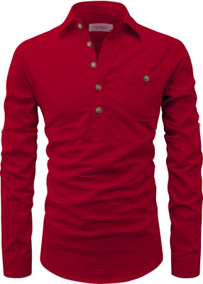 Vimal Star Men Solid Straight Kurta(Red)
