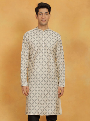 VASTRAMAY Men Embroidered Straight Kurta(White)