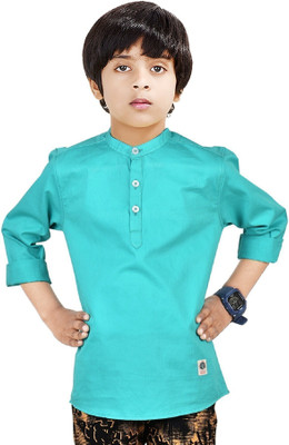 MADE IN THE SHADE Boys Solid Straight Kurta(Green)