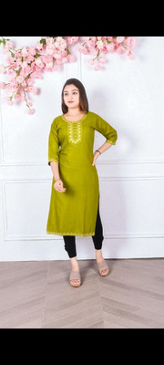 kaifa fashions Women Embroidered Straight Kurta(Green)