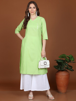 Vishudh Women Solid Ethnic Dress Kurta(Light Green)