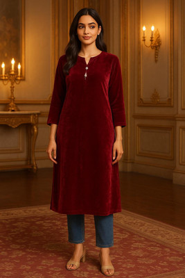 shfiaa Women Solid Straight Kurta(Maroon)