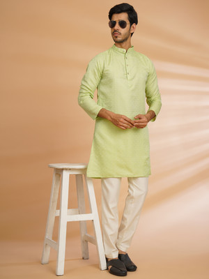 CHIRASVI Men Embroidered Straight Kurta(Light Green)