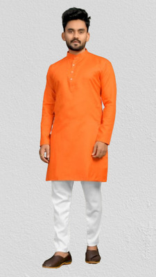 Vastr Men Solid Straight Kurta(Orange)