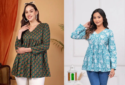 Now for you Women Floral Print Flared Kurta(Multicolor, Green, Black)