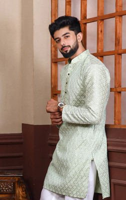 Koshin Men Printed Straight Kurta(Light Green)