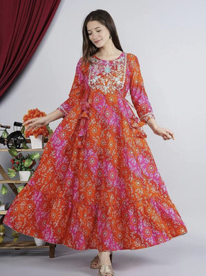 AYUB Women Embroidered Anarkali Kurta(Red)