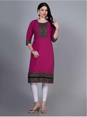 aasopalav Women Embroidered A-line Kurta(Black, Pink)