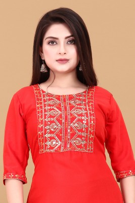 TITHIGARMENTS Women Embroidered A-line Kurta(Red)