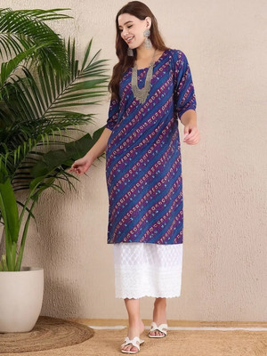 SZN Women Printed A-line Kurta(Dark Blue)