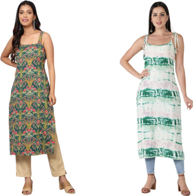 KAUTAQI Women Printed Straight Kurta(Multicolor)