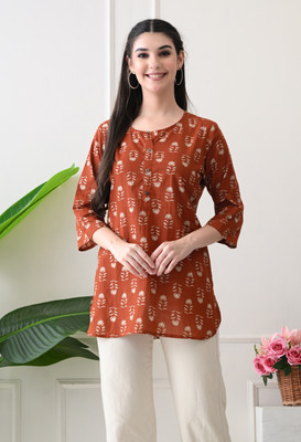 Anjali Fab Tex Women Floral Print A-line Kurta(Orange)