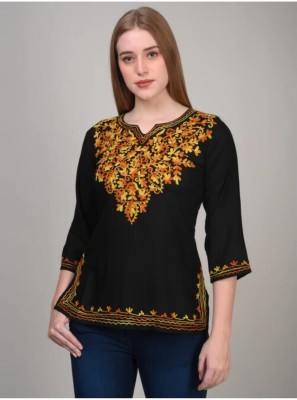 NS CREATION Women Embroidered Straight Kurta(Black)