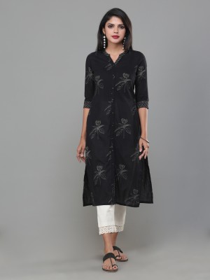 Vismay Women Printed A-line Kurta(Black)