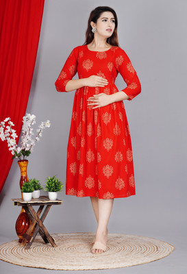 Classy Designer Women Printed Anarkali Kurta(Red)