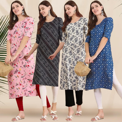 1 Stop Fashion Women Printed Straight Kurta(Multicolor)