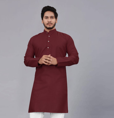 seawind Men Self Design Straight Kurta(Maroon)