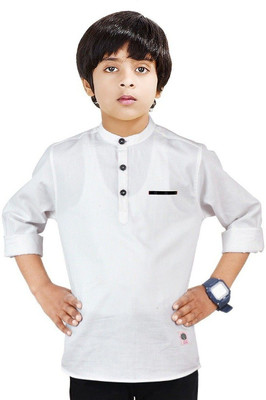 NirvaanaTrends Boys Solid Straight Kurta(White)
