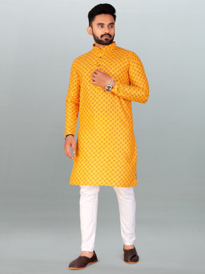 METRONAUT Men Printed Straight Kurta(Yellow)
