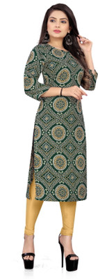 zindora Women Printed Straight Kurta(Green)