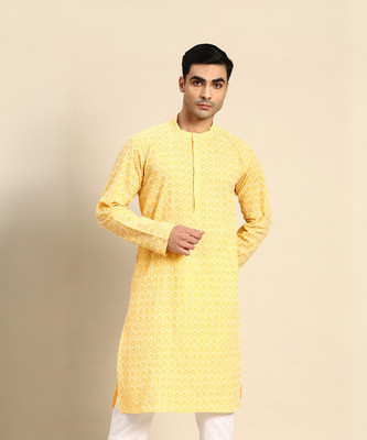 ANOUK Men Embroidered Straight Kurta(Yellow)